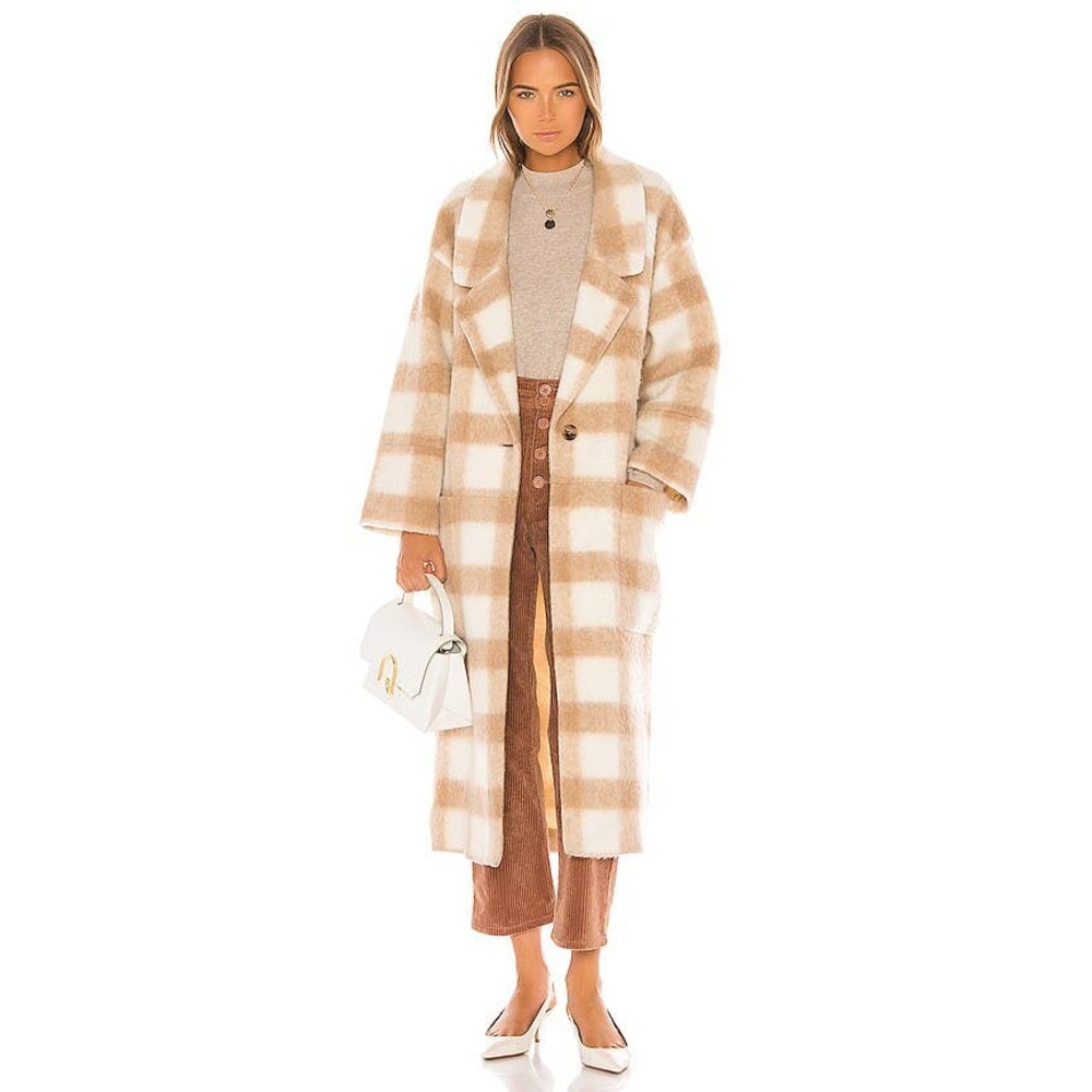 Apiece Apart Womens Camel Plaid Wool Blend coat